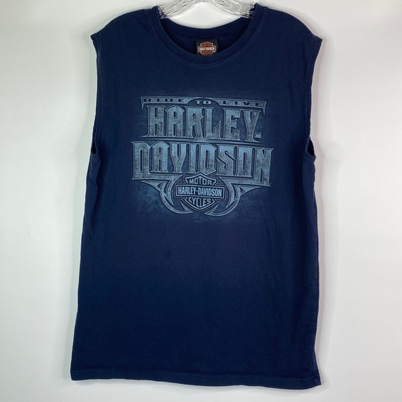 Harley Davidson Cayman Island Blue Sleeveless Tank Top Size Large 2014 - Picture 1 of 10